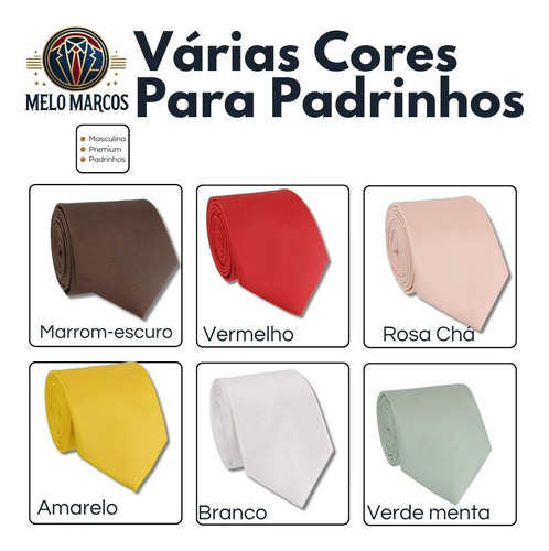 Kit 7 Gravatas Masculina Premium Várias Cores Padrinhos
