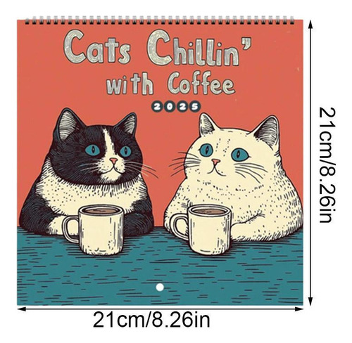 Sh Calendário Parede Mensal Coffee Cats 12 Meses