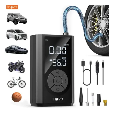 Calibrador De Pneu 150 PSI, Compressor De Ar Digital Sem Fio 4000mAh Com LCD E Auto Stop, Inflador De Pneus Com Luz LED Para Carro Moto Bicicleta E Bola
