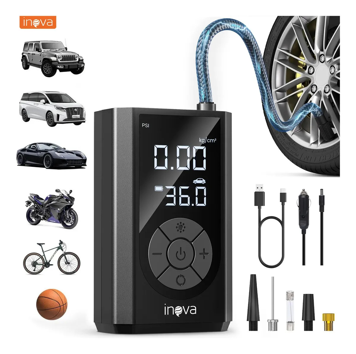 Calibrador De Pneu 150 PSI, Compressor De Ar Digital Sem Fio 4000mAh Com LCD E Auto Stop, Inflador De Pneus Com Luz LED Para Carro Moto Bicicleta E Bola