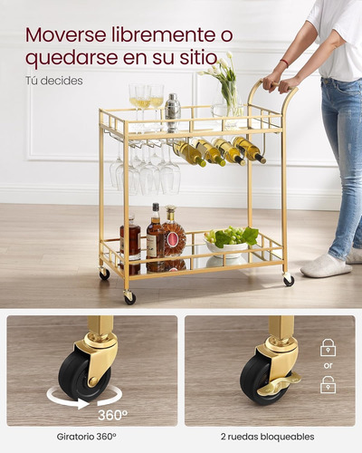 Carrito De Bar, Carro De Servicio 2 Estantes De Espejo