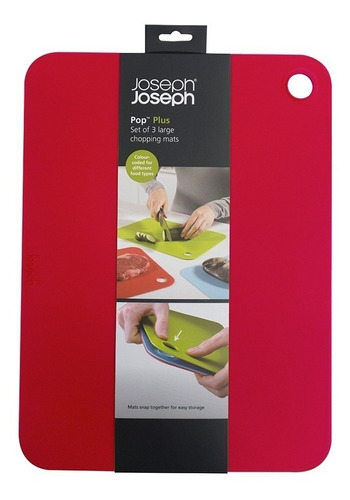 Set Tablas X 3 Joseph Joseph Carne Verduras Pescado Cocina Color Rojo POP-CHOPPING