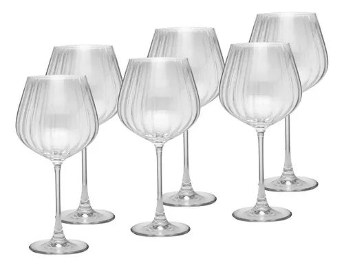 Cj 6 Tacas De Vinho De Cristal Columba Optic 640ml Wolff