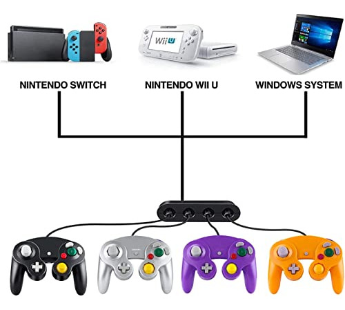 Burcica 4 Mandos Para Gamecube, Con 4 Cables De Extensión Y