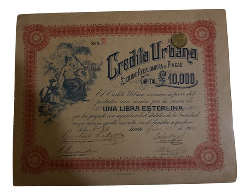 Bono Credito Urbano Soc Recaudadora De Fincas 1 Libra 1901