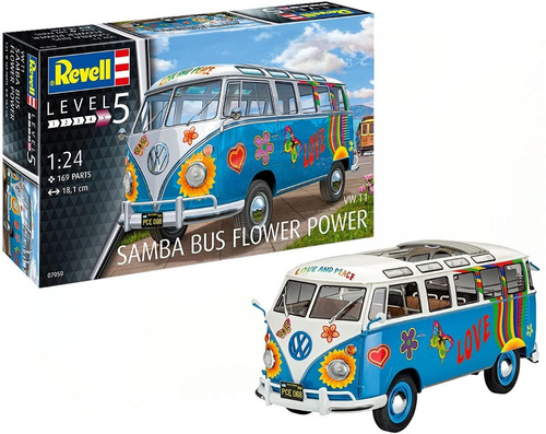 Volkswagen Samba Bus T1 Flower Power 1/24 Model Kit Revell