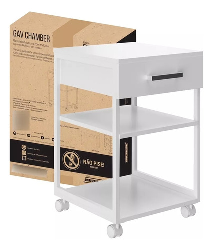 Mesa Cabeceira Móvel Gaveteiro Aparador Com Rodas Para Escritório Casa Quarto Café Filtro De Água Multiuso Branco Multivisão