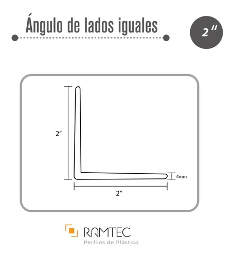 Imagen 3 de 3 de Ángulo 2 Pulgadas Tipo L Pvc Lados Iguales 5mm Grosor