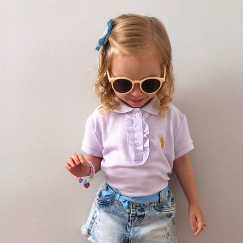 Camisa Polo Roupa Menina Infantil Blusa Babado Franzido