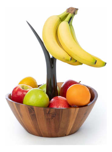 Casa Bellante Acacia Wooden Fruit Bowl (large W/ Holder)