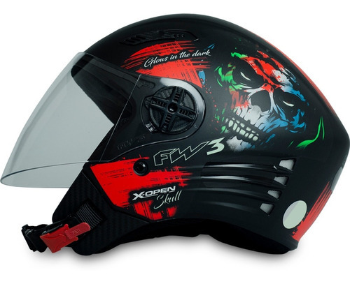 Capacete Fw3 Para Moto Aberto X Open Skull Preto Fosco