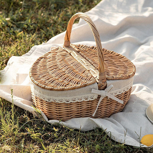 2025 Canasta De Picnic De Ratán Con 34 Cm X 24 Cm X 17 Cm