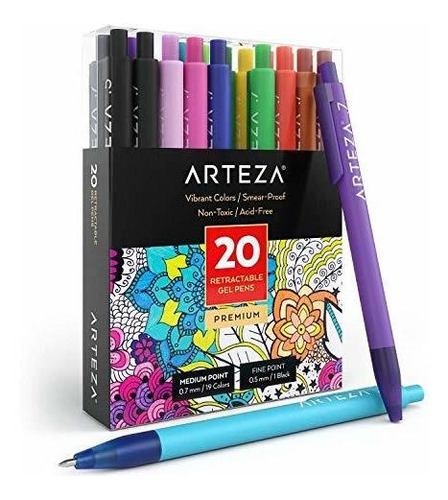 Plumas Arteza De Gel 20 Colores Surtidos Retractiles Escolar