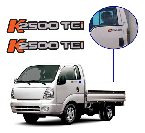 Par Adesivo Lateral Emblema Porta Kia Bongo K2500 Tci Cor Transparente