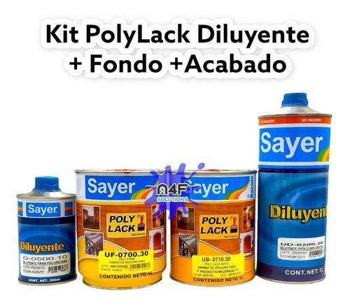 Kit Polylack Diluyente + Fondo + Acabado Mate O Semi Mate