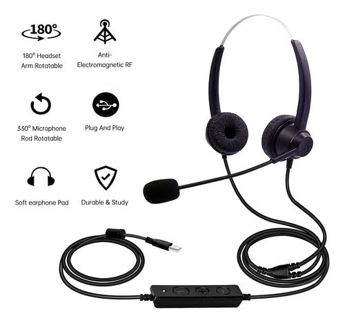Auriculares Usb Con Cable Para Computadora, Micrófono Univer