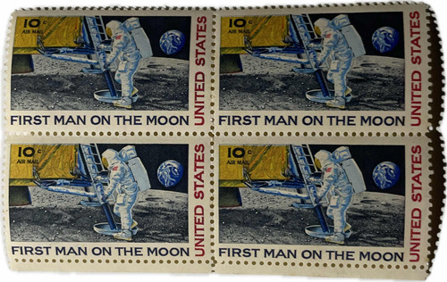 Estampillas Del 1* Hombre En La Luna En Cuadro 1969