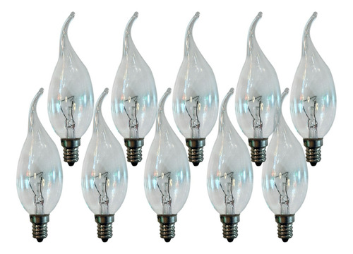 Kit Com 10 Lâmpadas Vela Bico Torto 60w Clara E12 3000k Luz Branco-quente
