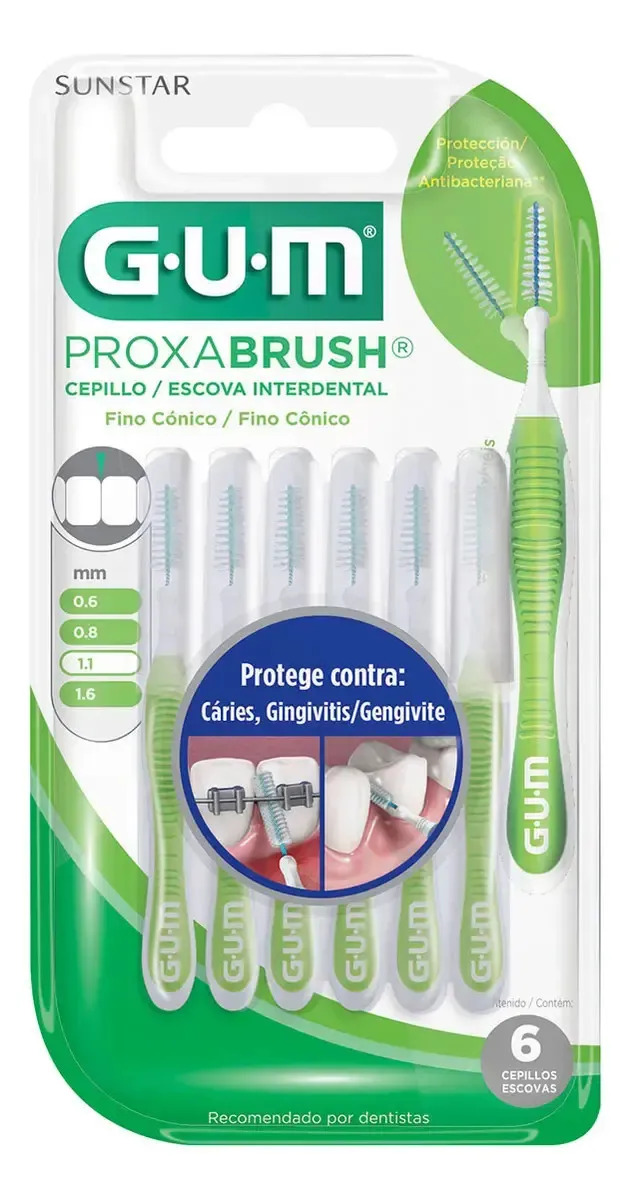 Pack X6 Cepillos Interdentales Gum Proxabrush Fino Cónico