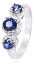 Comprar Anillo Oro Blanco 18kt Diamantes 17 Pts Tres Zafiros 83 Pts Blanco 12