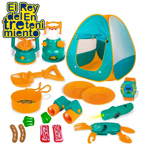 Imagen 3 de 7 de Juego Carpa Infantil De Camping 19pcs - El Rey