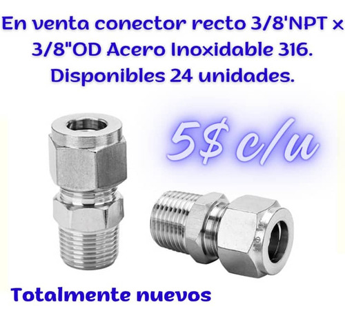 Conector Recto 3/8 Npt Acero Inoxidable.