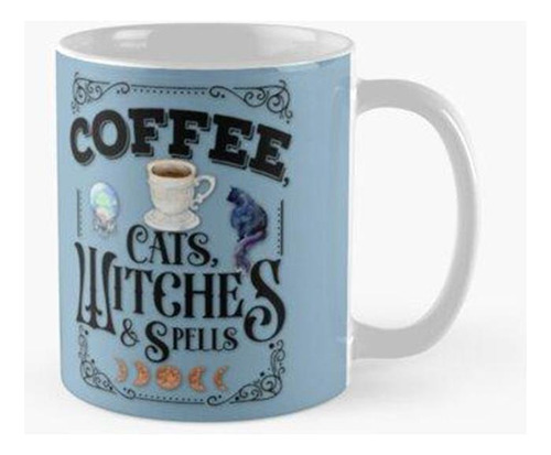 Taza Boho Dusty Blue, Cottagecore - Café, Gatos, Brujas Y He