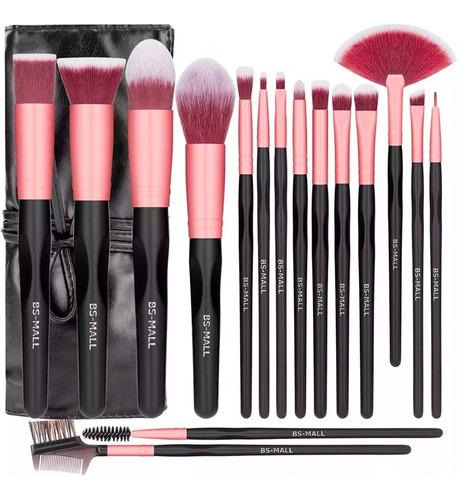 Set De 16 Brochas Bs-mall Para Maquillaje Con Estuche Manta Color Rosa