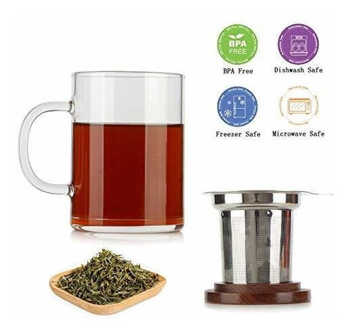 Imagen 2 de 6 de Taza De Té De Cristal Comi Taza De Cristal Con Tapa De Nuez