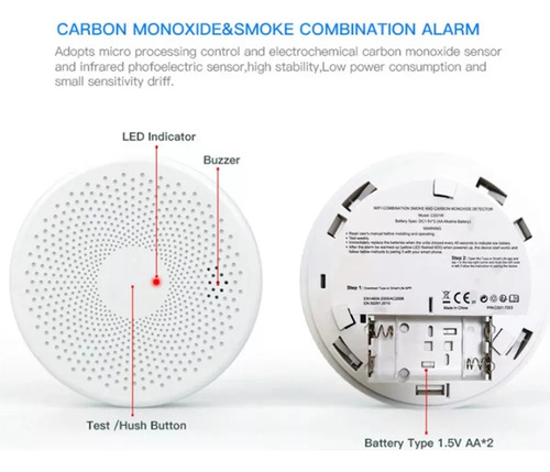 W Detector De Humo De Monóxido De Carbono Tuya Wifi Sensor