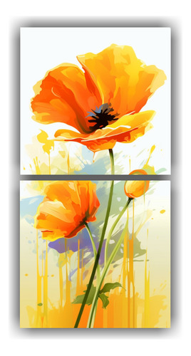 2 Canvas Finas Lineas Exótica Arreglos Florales 30x30cm