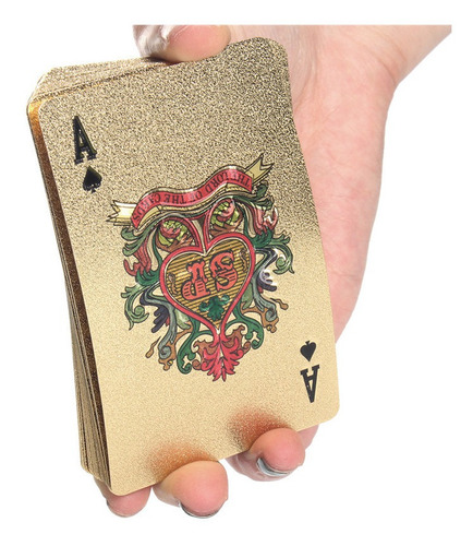 Cartas De Póquer Chapadas En Oro Con Caja De Madera Para Fie