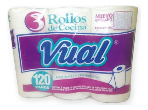 Rollo De Cocina Vual Natural 40hx3u Pack 8 Unidades