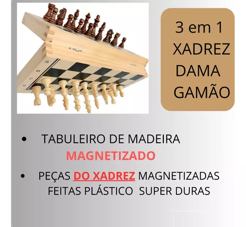 Jogo Tabuleiro De Xadrez Madeira Oficial Dobrável 23x23cm