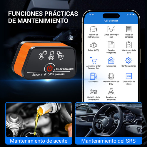 Escáner Automotriz Mini Obd2 Con Bluetooth Android Ios Sc03y