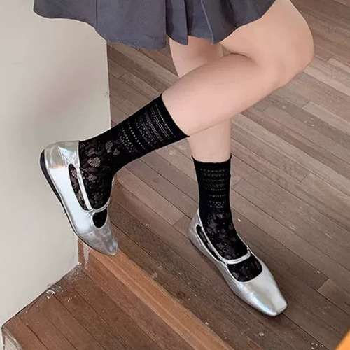 Calcetines Largos De Encaje De Malla De Verano Con Volantes,