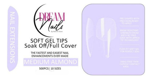 Tips Soft Gel - Medium Almond - Dream Nails (500pcs)