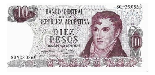 Bottero 2351a Billete De 10 Pesos Ley 18.188 Año 1973 - Exc-