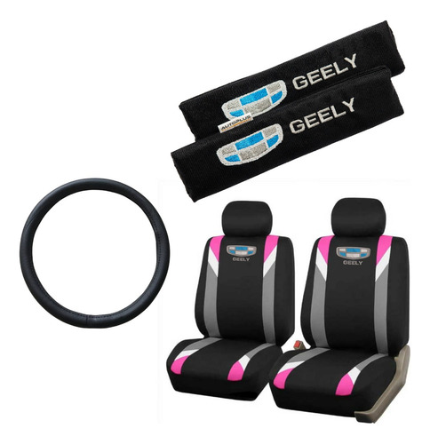 Funda Tela Gris Rosa Y Cubre Cinto Geely + Cubre Volante