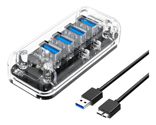 Imagen 1 de 10 de Hub Usb 3.0 Multiplicador 4 Puertos Pc Notebook Transparente