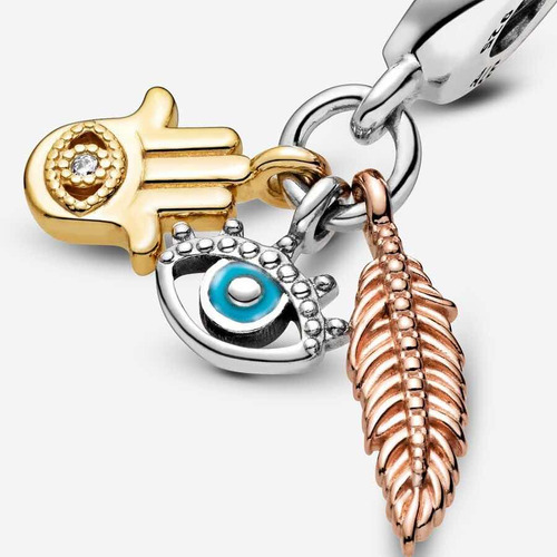 Charm Pandora Hamsa, El Ojo Y Pluma De Espiritualidad
