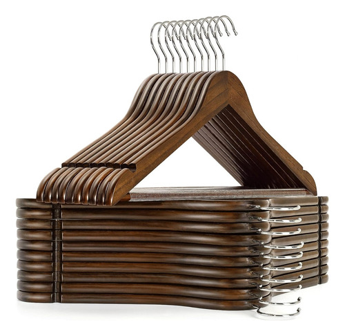 Paquete De 30 Perchas De Madera Con Barra Antideslizante