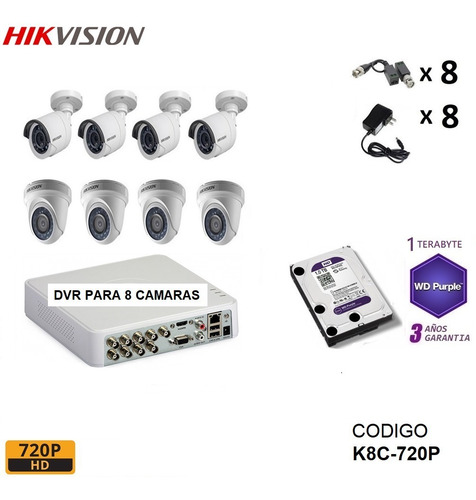 Imagen 9 de 10 de Kit 2 4 6 8 16 Camaras Seguridad Vigilancia Hikvision 720p