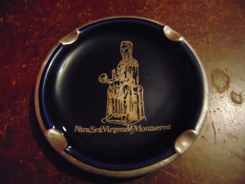 Plato Porcelana Azul Cobalto Y Plata Virgen De Montserrat