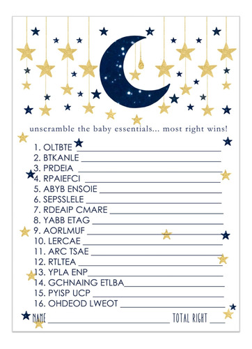 Twinkle Little Star Baby Shower Word Scramble Tarjeta Idea 5
