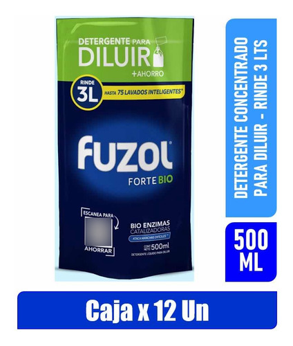 Detergente Liquido Diluir Fuzol 500ml Rinde 3 Litros X12 Uni