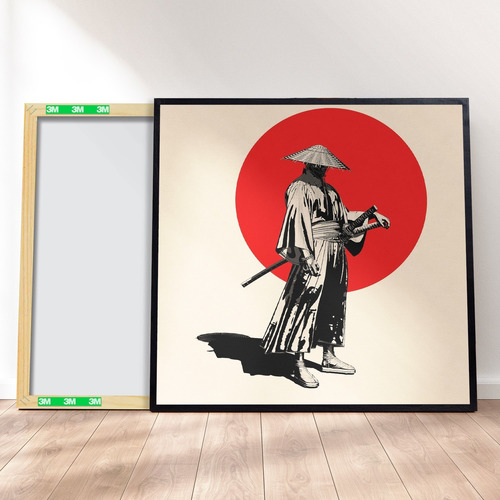 Imagem 1 de 4 de Quadro Canvas Premium 40x40 - Samurai Vintage Oriental 1