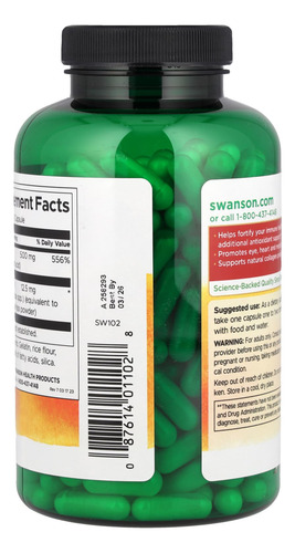 Vitamina C Swanson 500 Mg 250 Capsulas Original Suplemento