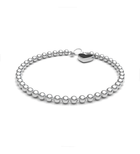 Imagen 2 de 10 de Pulsera Bolitas Dije Corazón Rojo Plata .925 Agálea Joyería
