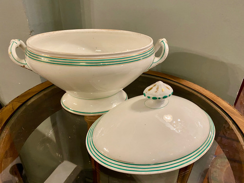 Sopera Guisera Grande Vajilla Antigua Blanco Y Verde Blanco (Usado)